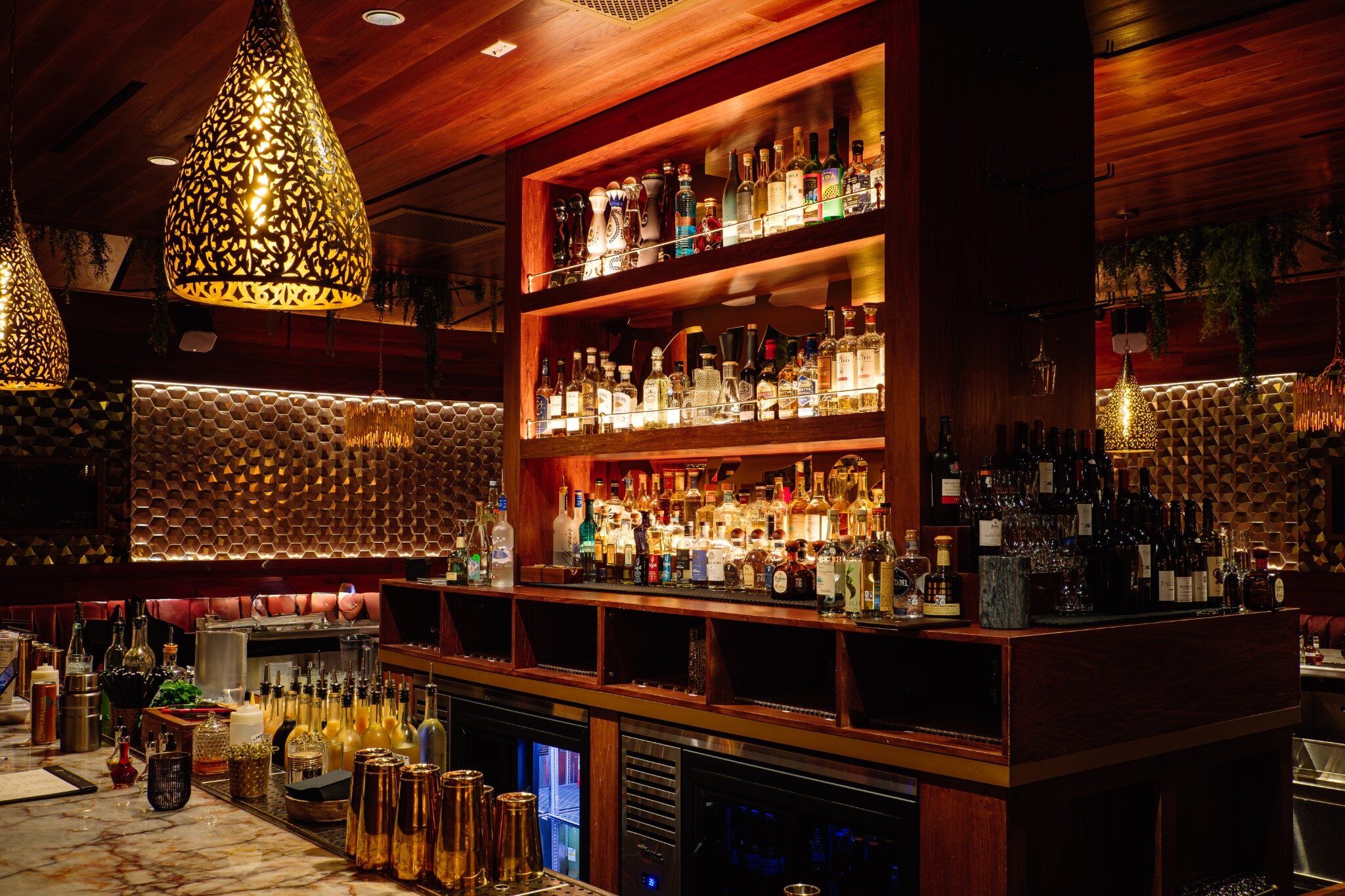 Completed custom bar millwork at Toca Madera