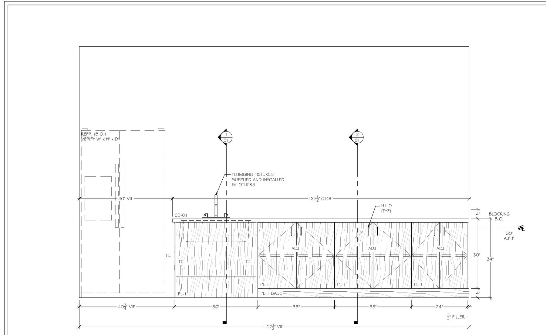 Anonymized AutoCAD elevation for institutional architectural millwork casework